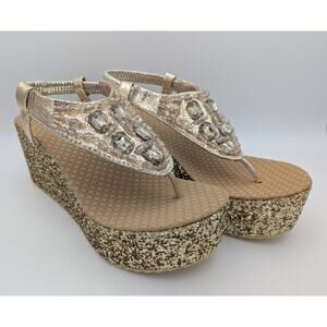 💜 NWT Gold Rhinestone Wedge Sandals – EU 42 (US 11) – Original Box